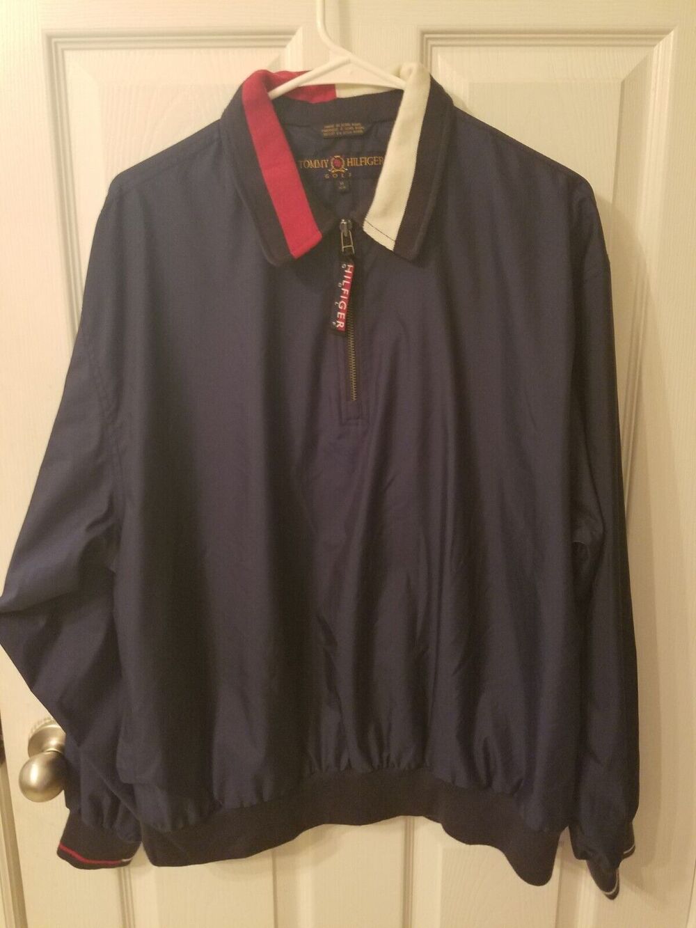 VTG Tommy Hilfiger Jacket Mens Medium Blue Golf 1/4 Zip Pullover Windbreaker